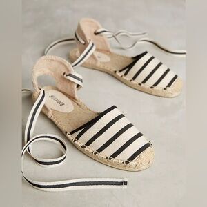 Anthropologie x Soludos D'Orsay Espadrilles in Black/Natural Stripe NWOT